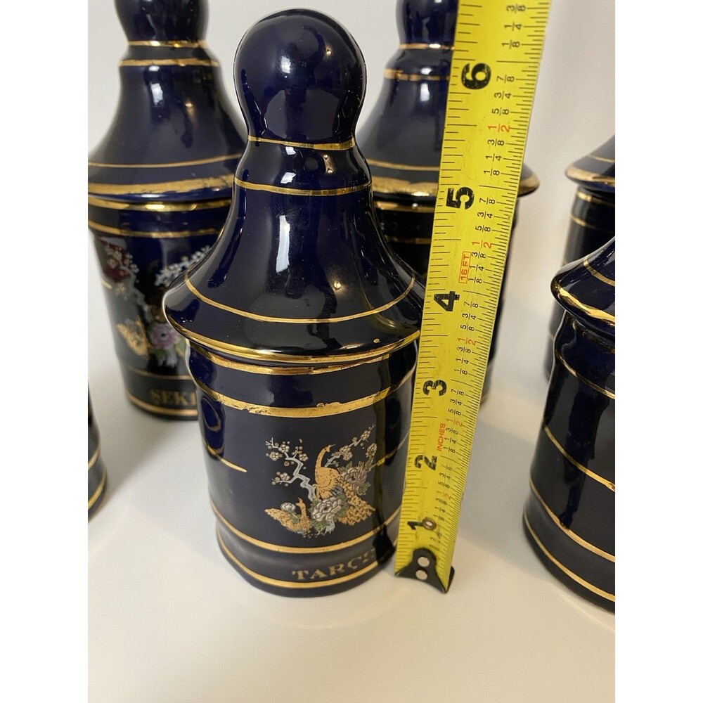 Sir Seramik Set 7 Spice Jars Cobalt Gold, Turkey Art Deco Colorful Canisters - Picture 9 of 15